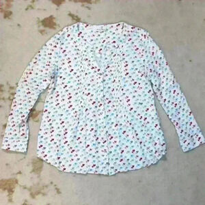 JANE & DELANCEY Flowy Ruffle Rainbow Heart Button Roll Tab Sleeve Blouse Women M